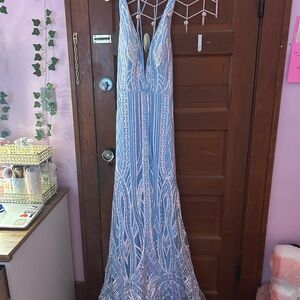 Elegant Blue and Silver Gown